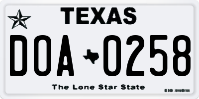 TX license plate DOA0258