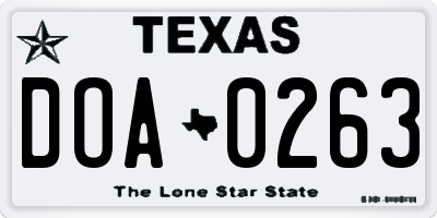 TX license plate DOA0263