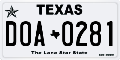 TX license plate DOA0281