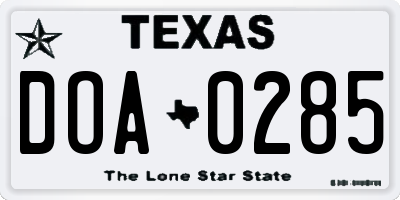 TX license plate DOA0285