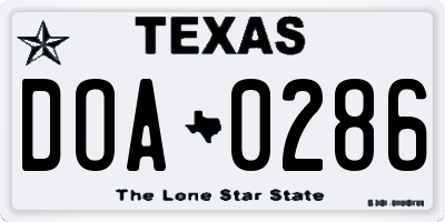 TX license plate DOA0286