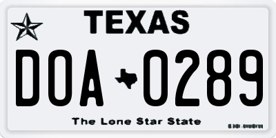 TX license plate DOA0289