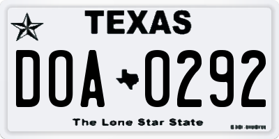 TX license plate DOA0292