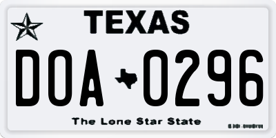TX license plate DOA0296