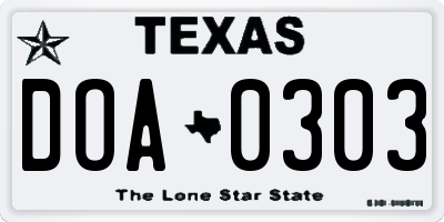 TX license plate DOA0303