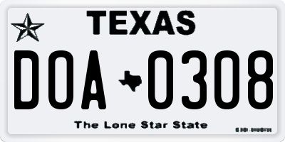 TX license plate DOA0308