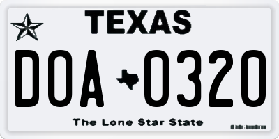 TX license plate DOA0320
