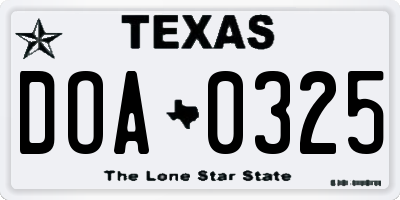 TX license plate DOA0325