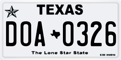 TX license plate DOA0326