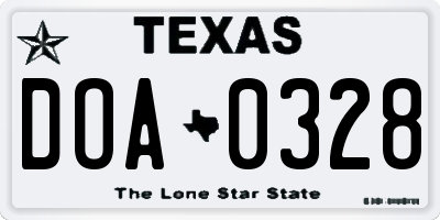 TX license plate DOA0328