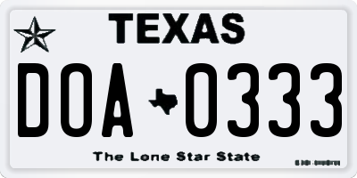 TX license plate DOA0333
