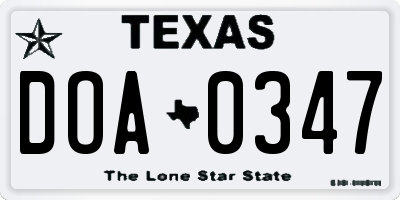 TX license plate DOA0347