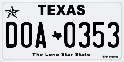 TX license plate DOA0353