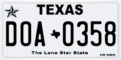 TX license plate DOA0358