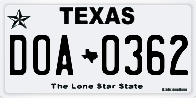 TX license plate DOA0362