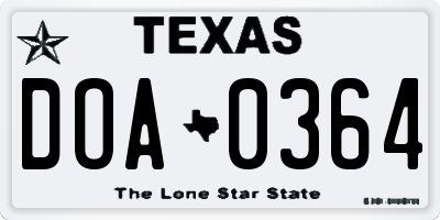 TX license plate DOA0364