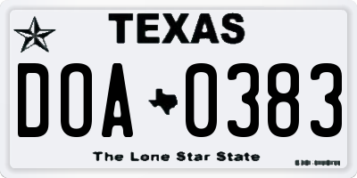 TX license plate DOA0383