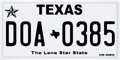 TX license plate DOA0385