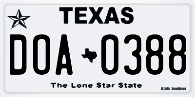 TX license plate DOA0388