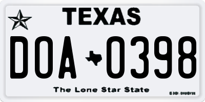 TX license plate DOA0398