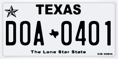 TX license plate DOA0401