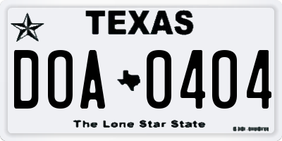 TX license plate DOA0404