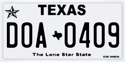 TX license plate DOA0409