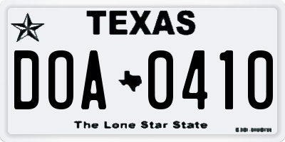 TX license plate DOA0410