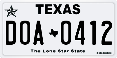 TX license plate DOA0412