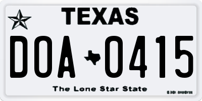 TX license plate DOA0415
