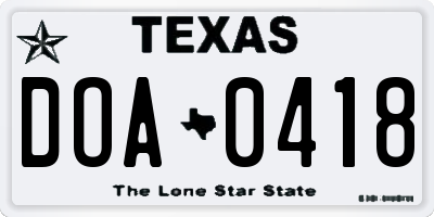 TX license plate DOA0418