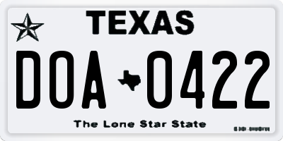 TX license plate DOA0422