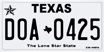 TX license plate DOA0425