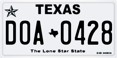 TX license plate DOA0428