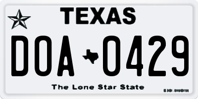 TX license plate DOA0429