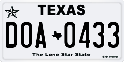 TX license plate DOA0433