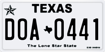 TX license plate DOA0441