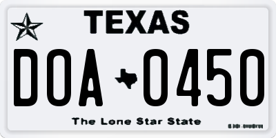 TX license plate DOA0450