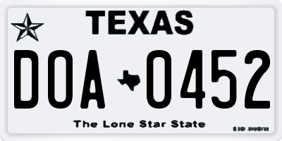 TX license plate DOA0452