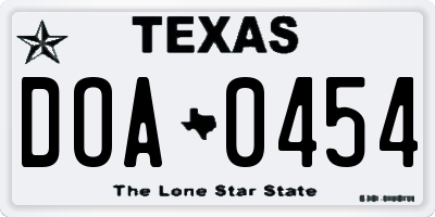 TX license plate DOA0454