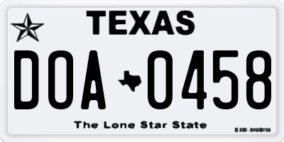 TX license plate DOA0458