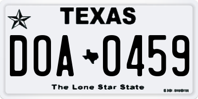 TX license plate DOA0459