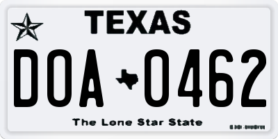 TX license plate DOA0462