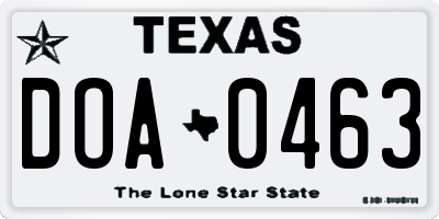 TX license plate DOA0463