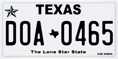 TX license plate DOA0465
