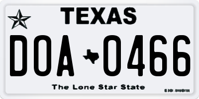 TX license plate DOA0466