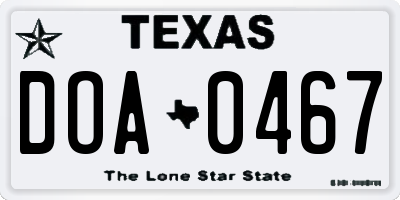 TX license plate DOA0467