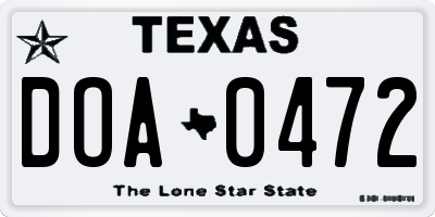 TX license plate DOA0472