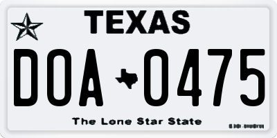 TX license plate DOA0475