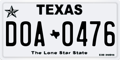 TX license plate DOA0476